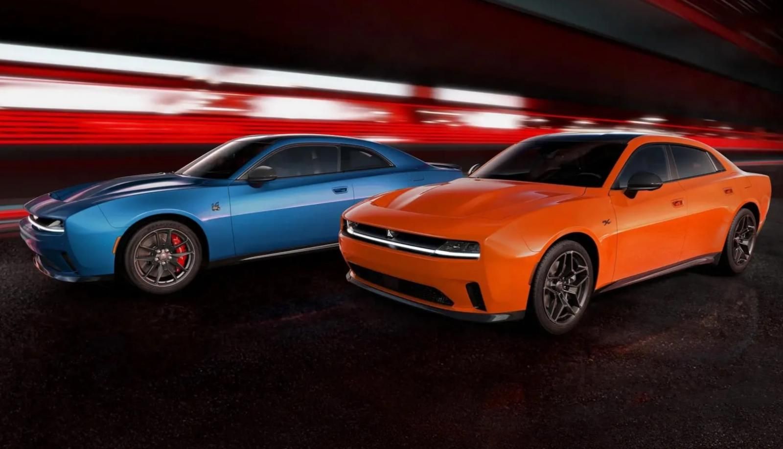 Dodge Charger elettrica blu e arancione